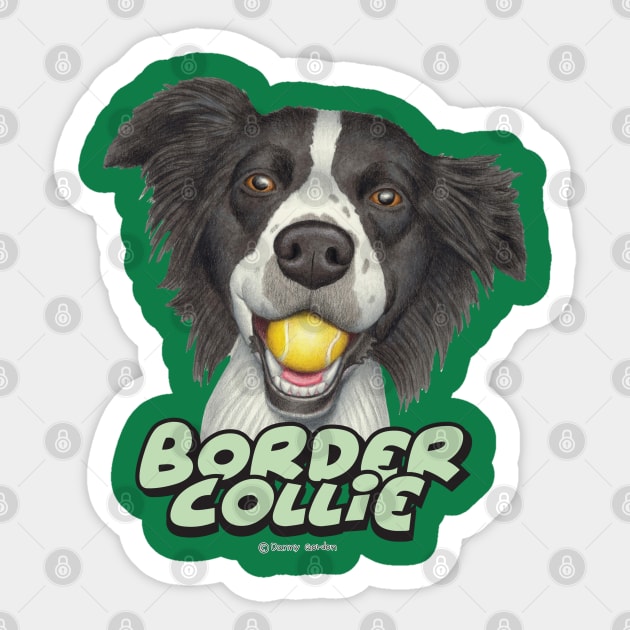 Cute Border Collie Dog with tennis ball in mouth Sticker by Danny Gordon Art